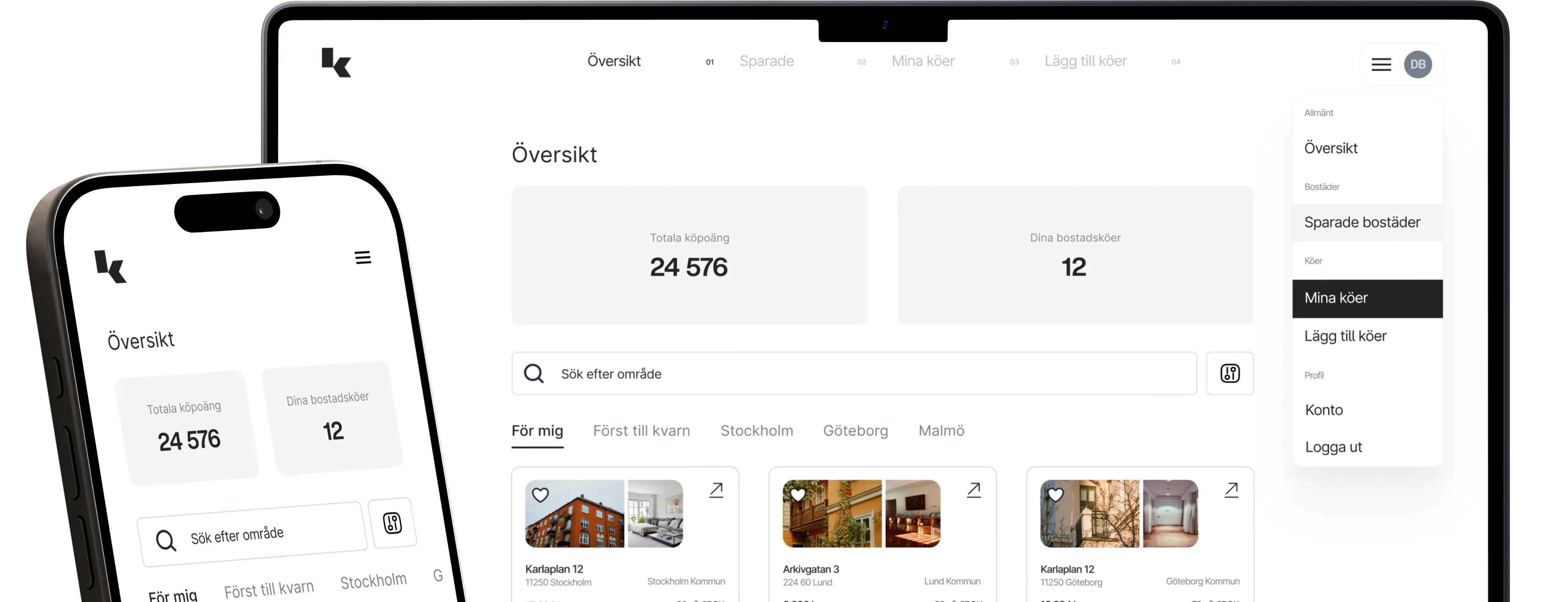 Bild på KöKoll på en laptop och en telefon