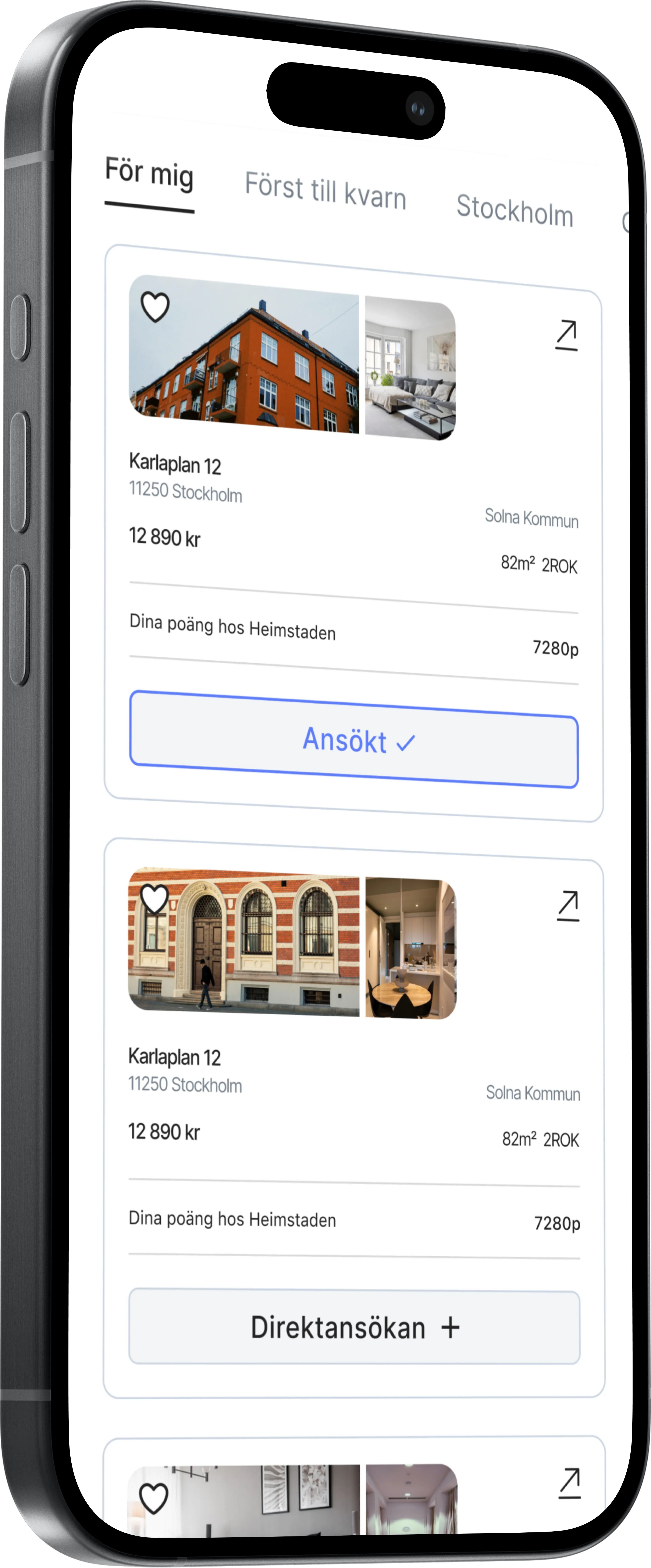 Telefon som visar ett klick ansökan