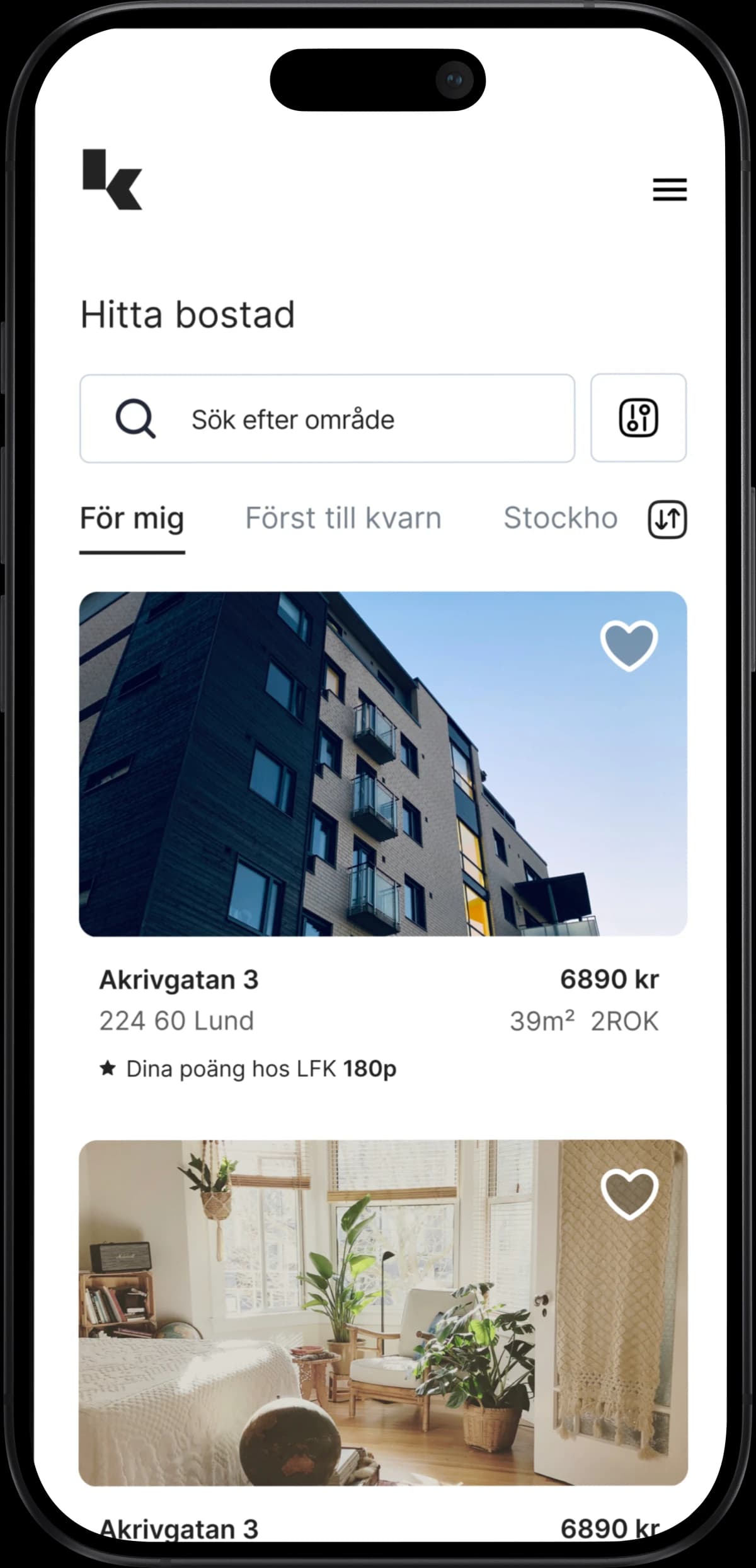Bild på KöKolls startsida på telefon