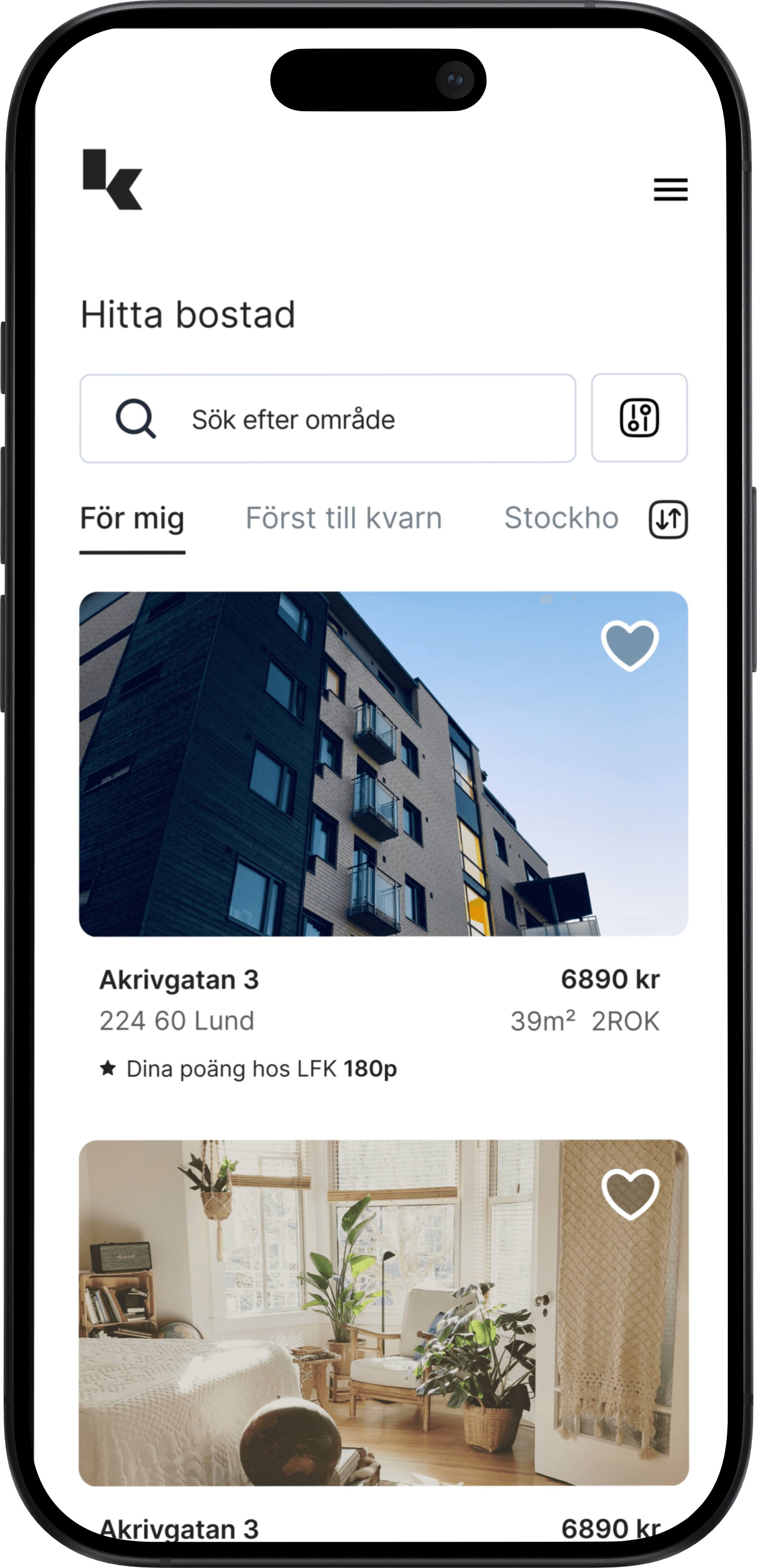 Bild på KöKolls startsida på telefon